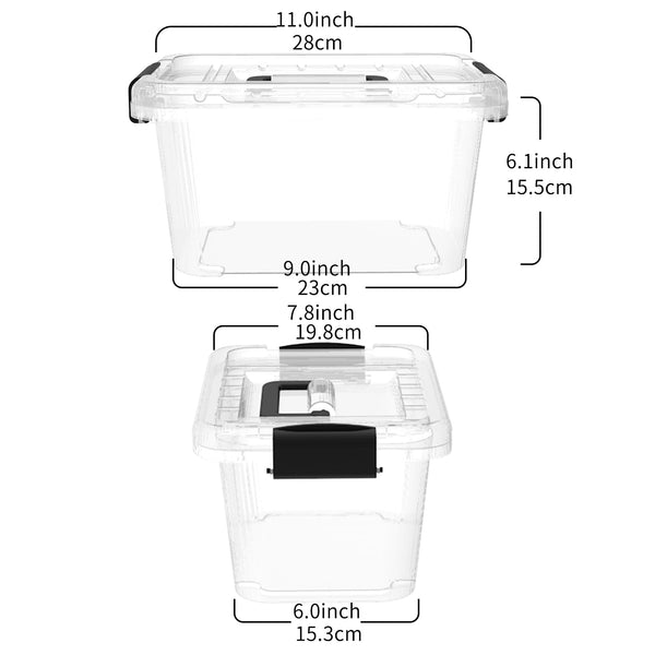 Cetomo Storage Boxes, Storage Box with Lids and Handle for Home Dorm Office Organization, Stackable Nesting Tote Container, Plastic, Clear, 6L-20 Pack
