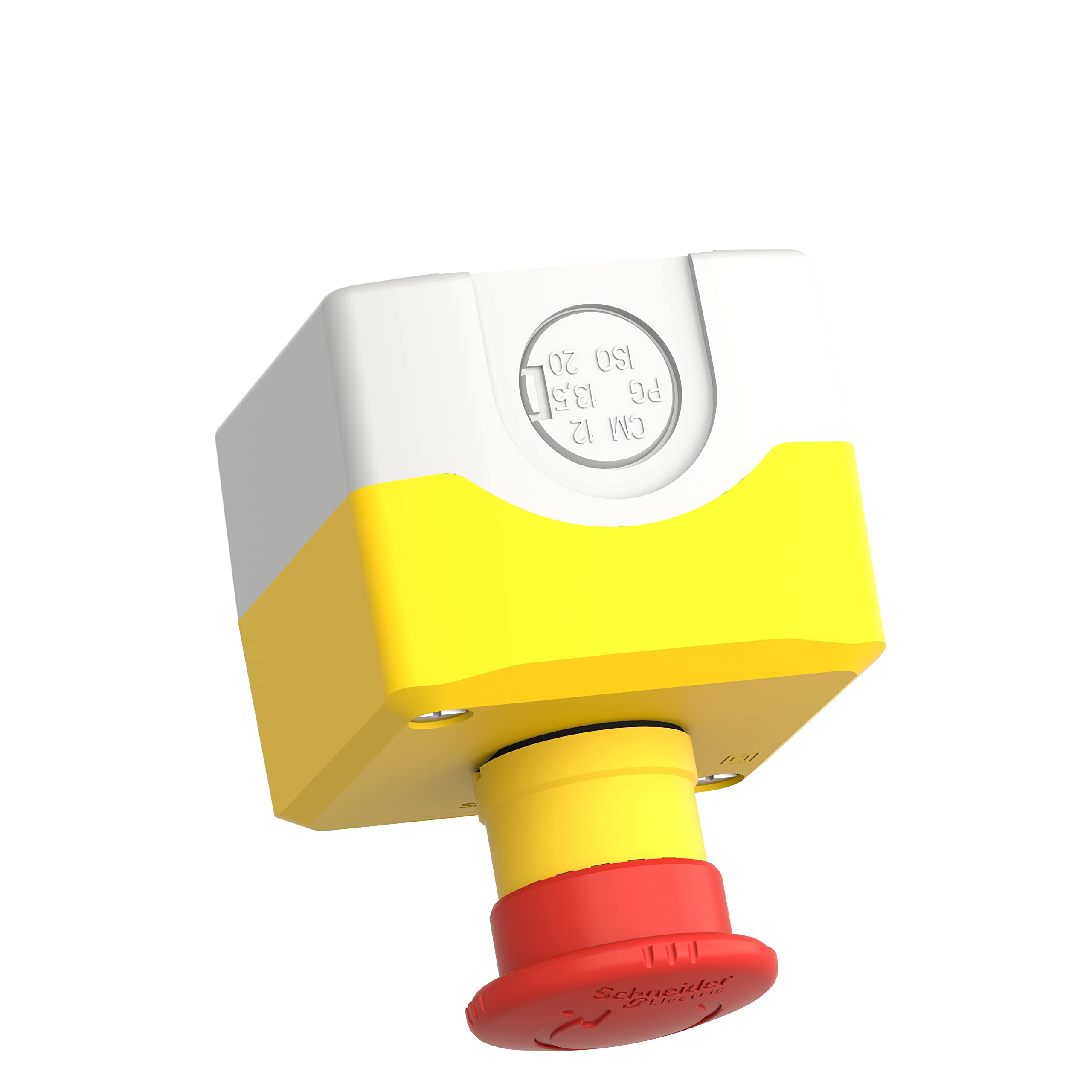 Schneider Electric Control station, plastic, yellow lid, 1 red mushroom push button Ø40, key release, 1 NO + 2 NC