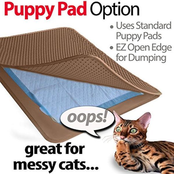 iPrimio 32" x 30" Cat Litter Mat: Large Litter Trapper Mat for Clean Homes, Litter Tray Mat for Housetraining Cats with Exclusive Urine/Waterproof Layer, Washable Silicone Cat Litter Tray Mat - Brown