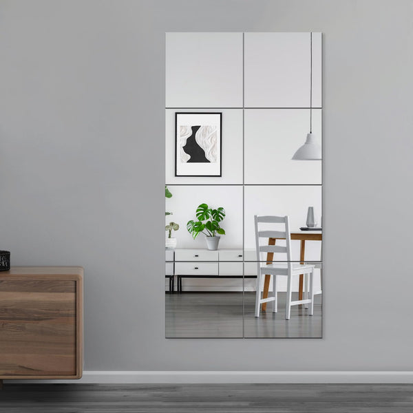 EVENLIVE Full Body Mirror Tiles, Frameless Length Wall Mirror, for Home Gym, Door, Bedroom, Ease of Installation 30cm x 30cm 8 PCSGlass