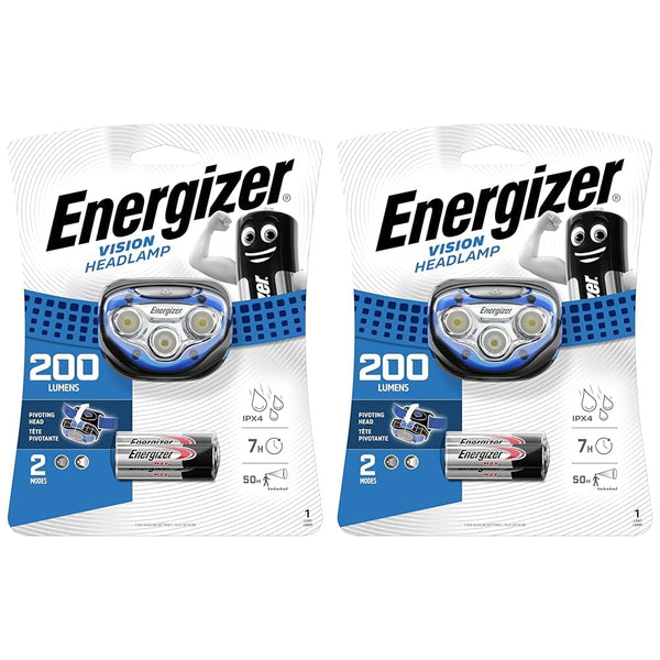 Energizer Vision HD+ Head Torch, Bright Headlamp, Water Resistant, Hands-Free, Lightweight for Indoor and Outdoor Activities, Batteries Included