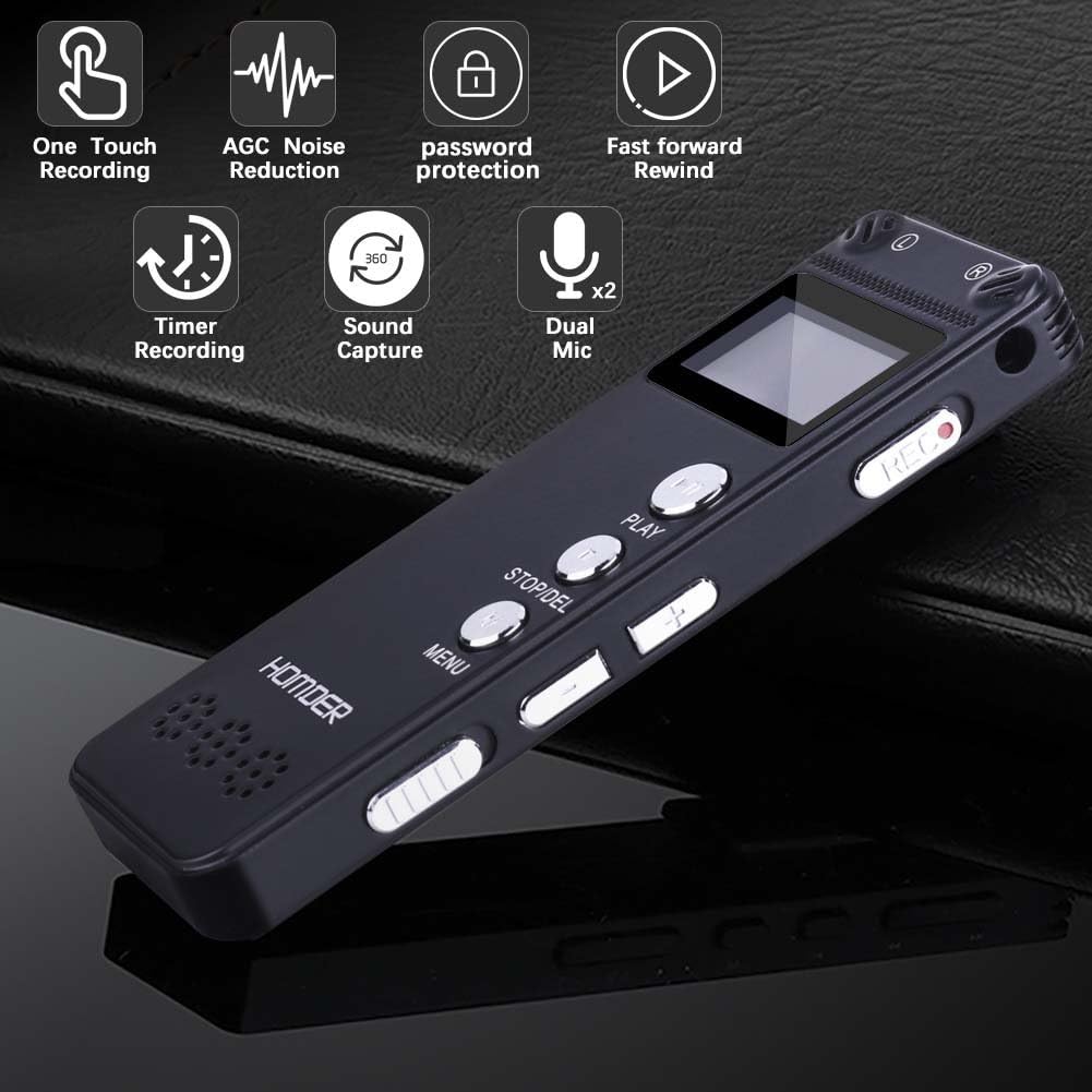 Digital Voice Recorder, Homder USB Professional Dictaphone Recorder with MP3 Player, Activated Rechargeable, Stereo HD Recording for Lectures (8GB)