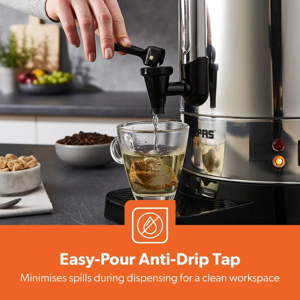 Geepas Electric Catering Urn, 1650W Instant Hot Water Boiler Dispenser - Tea Urn Kettle Home Brewing Commercial Office Use with Keep Warm - Easy Pour Tap, 15 Litre, Stainless Steel – 2 Year Warranty
