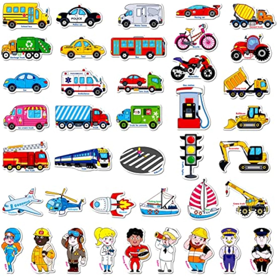 40 PCS Vehicle Magnets, Vehicles and Professions Fridge Magnets for Kids-Common Vehicles, Airplane, Boat & Occupations-Magnetic Transport Refrigerator Decors Educational Learning Toys for Toddlers