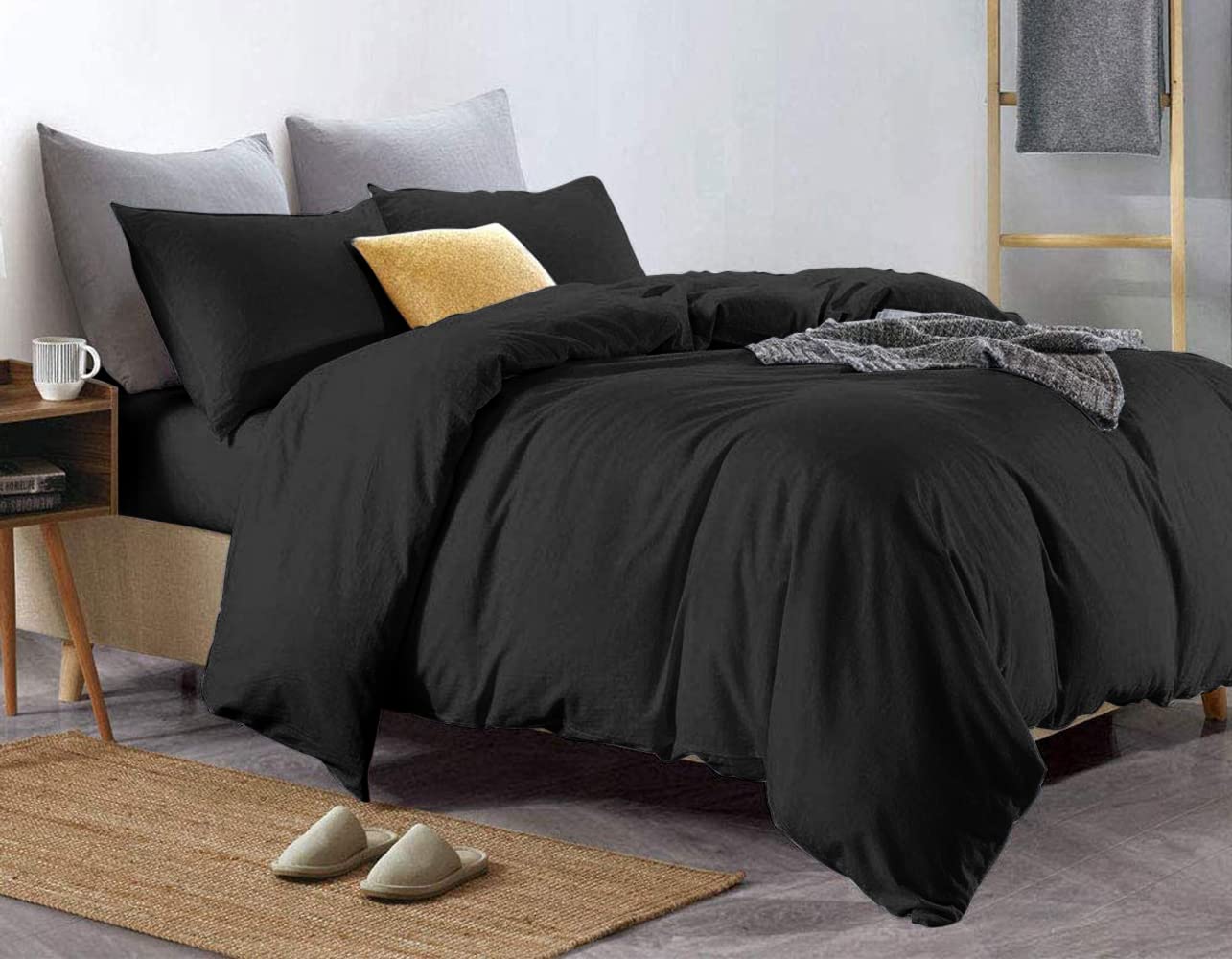 Euphoric Gifts 100% Pure Cotton (Egyptian Cotton) SINGLE Duvet Cover Bed Set in Plain Black  includes duvet cover, fitted sheet & pillowcases