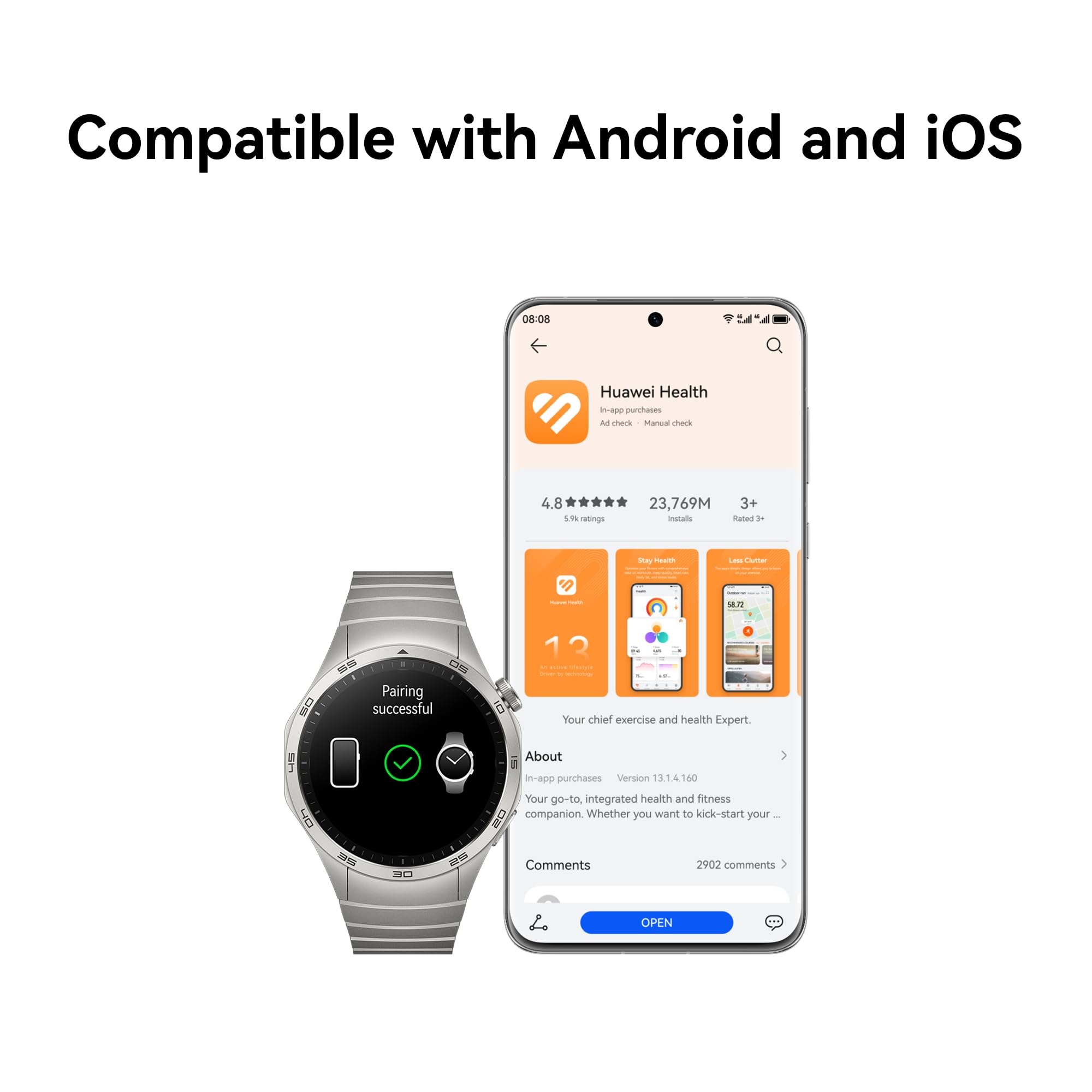 HUAWEI WATCH GT 4 Smart Watch for men women - Up to 2 Weeks Battery Life Fitness Tracker - Compatible with Android & iOS - Health Monitoring with Pulse Wave Analysis - GPS Integrated -Black