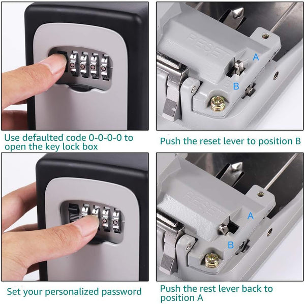 Key Safe Wall Mounted Lockbox - BeskooHome Waterproof Combination Key Lock Box, Zinc Alloy Key Storage with Slide Cover, Resettable Code, for House Spare Keys, Airbnb, Garage - Mounting Kit included