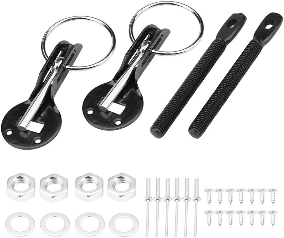 Universal Bonnet Pin Kit - Black, Lock Latch for Racing Sport Car Hood