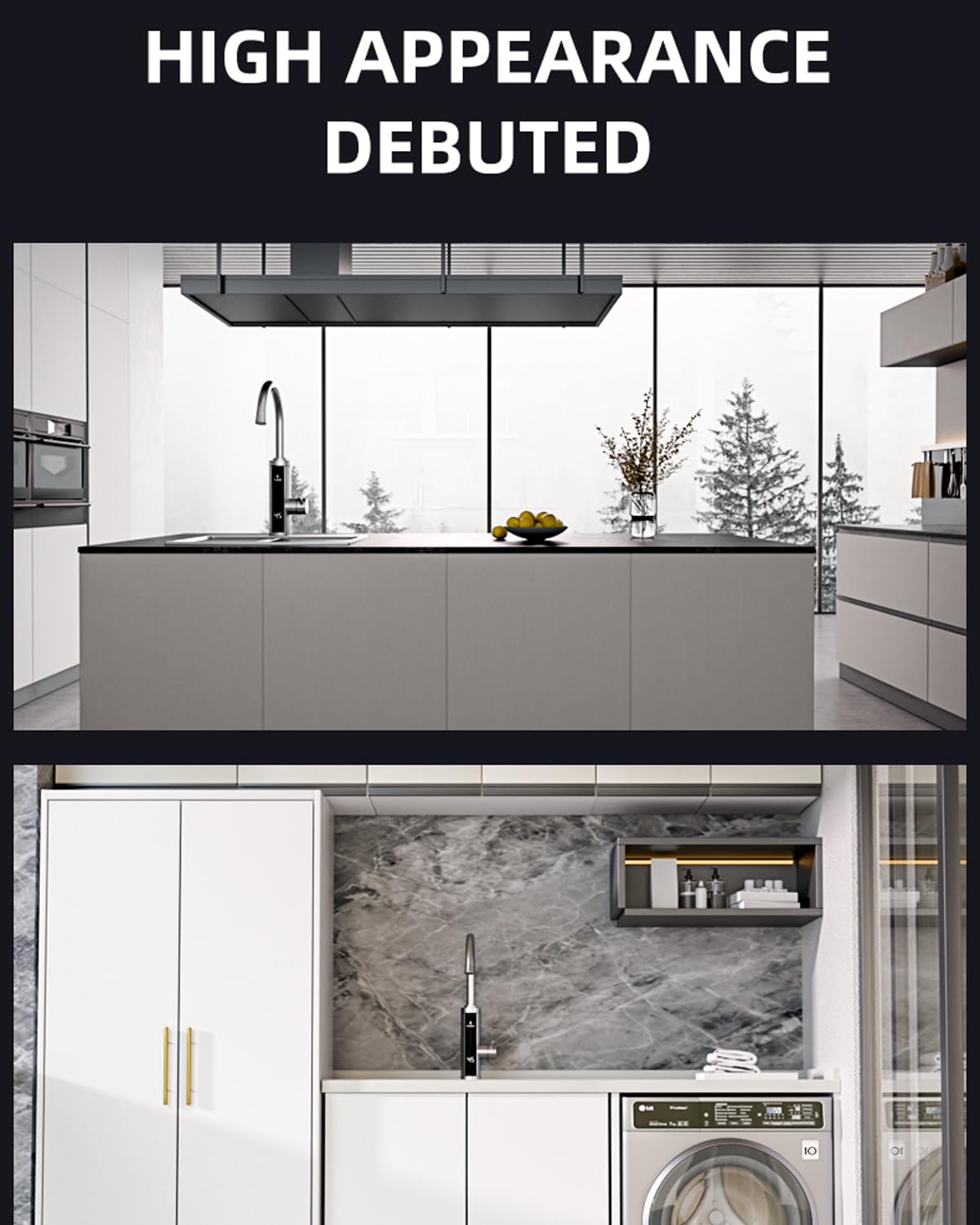 Electric Hot Water Tap for Bathroom, Instant Hot Water Heated Tap for Kitchen, Stainless Steel Water Heater Tap Supply Hot and Cold Water Faucet with Digital Display (Mechanical Spout)