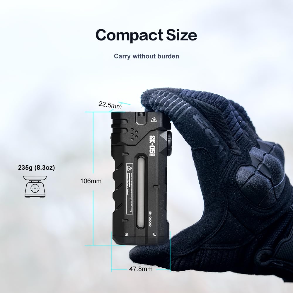 LOOP GEAR SK05 Pro Rechargeable Flat LED Torch with 8000mAh Power Bank, 4360 High Lumens, 10 Lighting Modes, Floodlight & Spotlight, IP68 Bright Flashlight for Camping,Hiking, Emergency & Survival