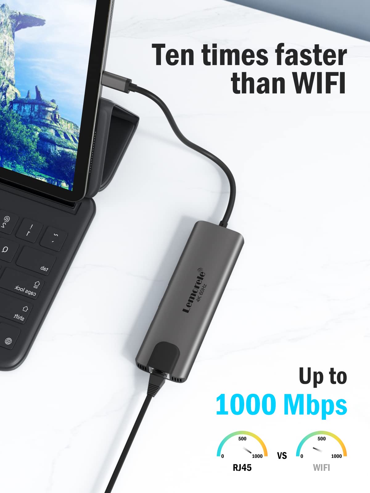 Lemorele 6-in-1 USB C Hub with 4K HDMI, Ethernet, 2 USB Ports, 100W PD Charging for MacBook Pro/Air M1, iPad Pro M1, Switch, Chromecast, PS4