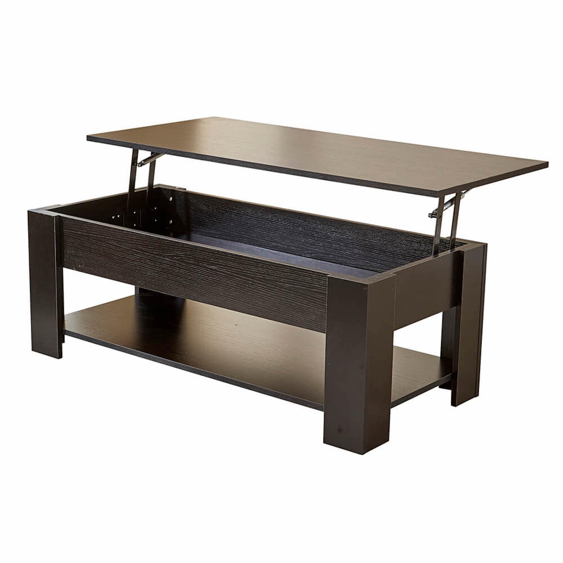 Home Source Coffee Table with Lift Up Top Storage Area and Magazine Shelf, Black