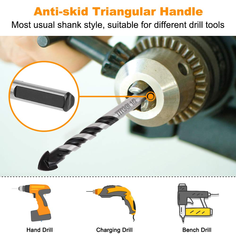 Masonry Drill Bit, Professional Masonry Drill Bit Set (10PCS) for Concrete/Glass/Brick/Cement/Tile/Wood/Etc, Industrial Strength Carbide Drill Bits Tip, 5/32"-1/2"