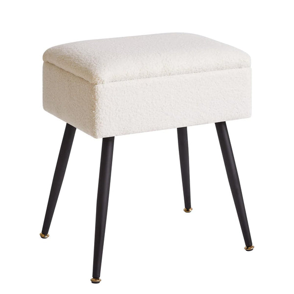 Aibiju Faux Teddy Fur Dressing Table Stool, Rectangular Vanity Stool with Storage, Dressing Table Seat Small Side Table for Makeup Room, Bedroom,