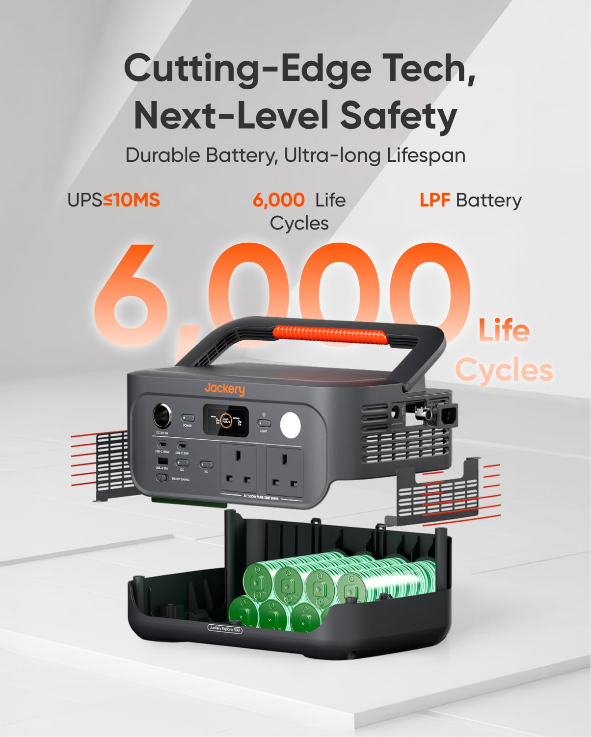 Jackery Explorer 500 v2 Portable Power Station, 230V/500W Pure Sine Wave Solar Generator, 500W AC Output Power Station, 512Wh LiFePO4 Lithium Camping Battery Backup for Picnics, Fishing, Travel