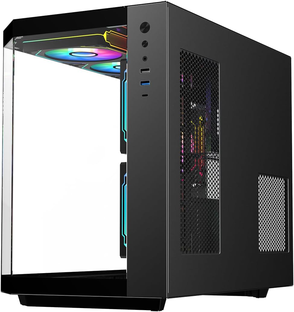 IONZ APEX Vision - PC Gaming Case, M/ATX Mini Tower, Dual Chamber with 6 ARGB PWM Fans - LCD Screen | Supports 240 mm AIO, White