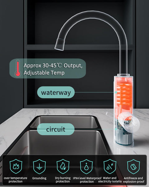 Electric Hot Water Tap for Bathroom, Instant Hot Water Heated Tap for Kitchen, Stainless Steel Water Heater Tap Supply Hot and Cold Water Faucet with Digital Display (Mechanical Spout)