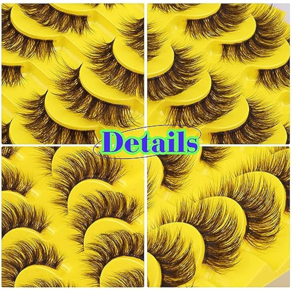 ALICE Brown Lashes False Lashes Natural Look 17mm Eyelashes Cat Eye Faux Mink Lashes with Clear Band Wispy Fake Eyelashes Lash Strips 8 Pairs