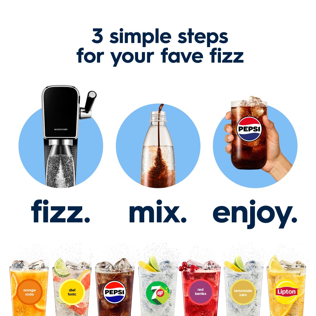 SodaStream - Terra Sparkling Water Maker, Quick Connect CO2 System, Includes 60L Gas Cylinder, BPA-Free 1L Bottle, Eco-Friendly & Reduces Plastic Waste, Black