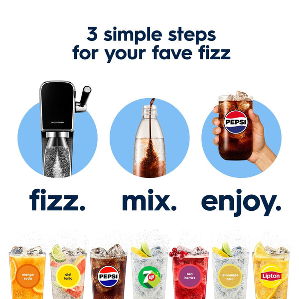 SodaStream - Terra Sparkling Water Maker, Quick Connect CO2 System, Includes 60L Gas Cylinder, BPA-Free 1L Bottle, Eco-Friendly & Reduces Plastic Waste, Black