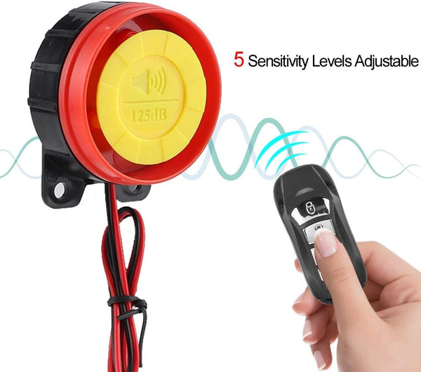 TKSE Motorcycle Alarm System, 12V Universal Motorcycle Wireless Anti-Theft Security System with 2 Remote Control 1-5 Level Sensitivity Adjustable for Motorbike