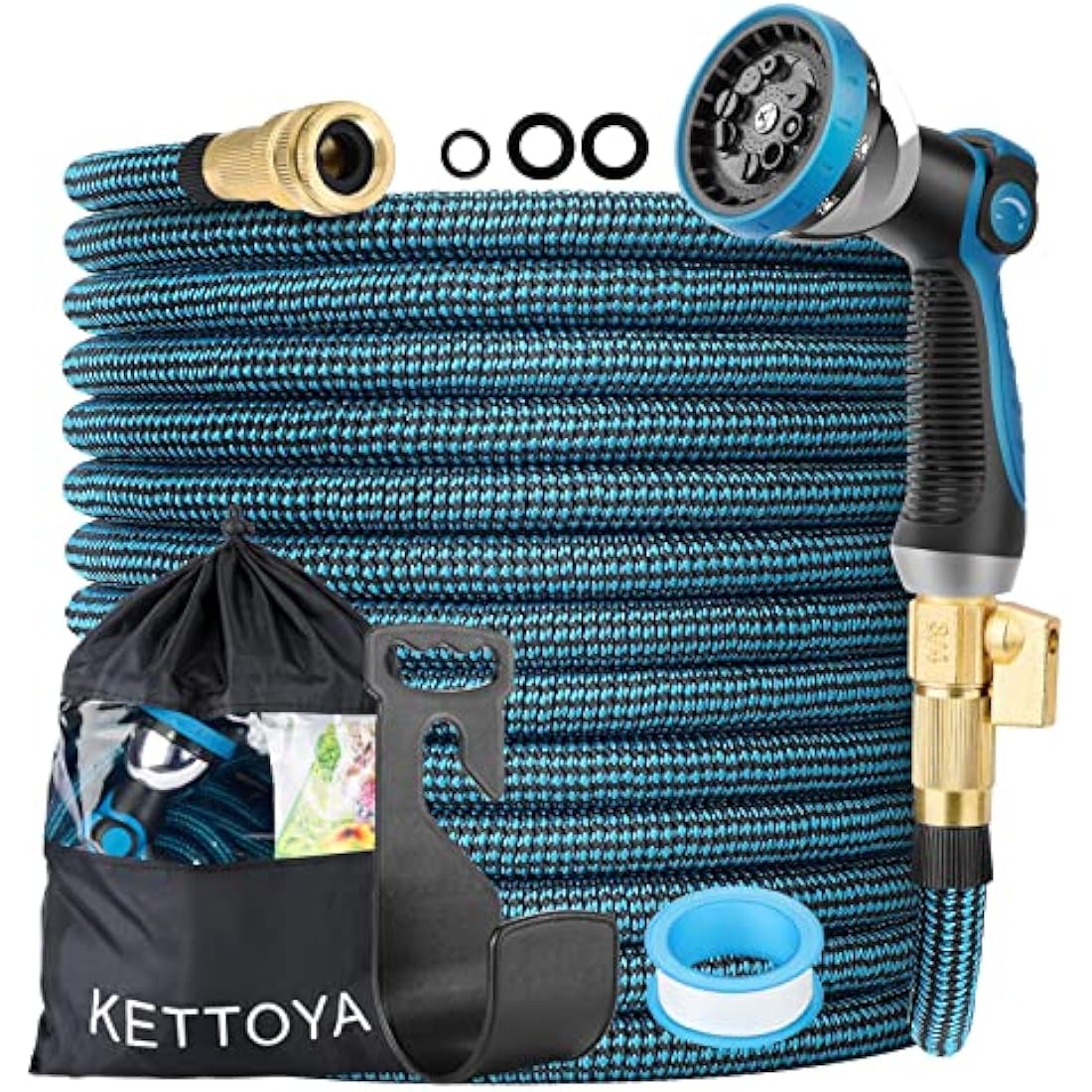 KETTOYA 75FT Expandable Garden Hose, Flexible Water Hose with 10-Pattern Spray Nozzle, Leak-Proof Retractable Heavy Duty Hose Pipe, 4-Layer Latex Core, Durable 3750D, Brass Alloy Connector, Kink-Free
