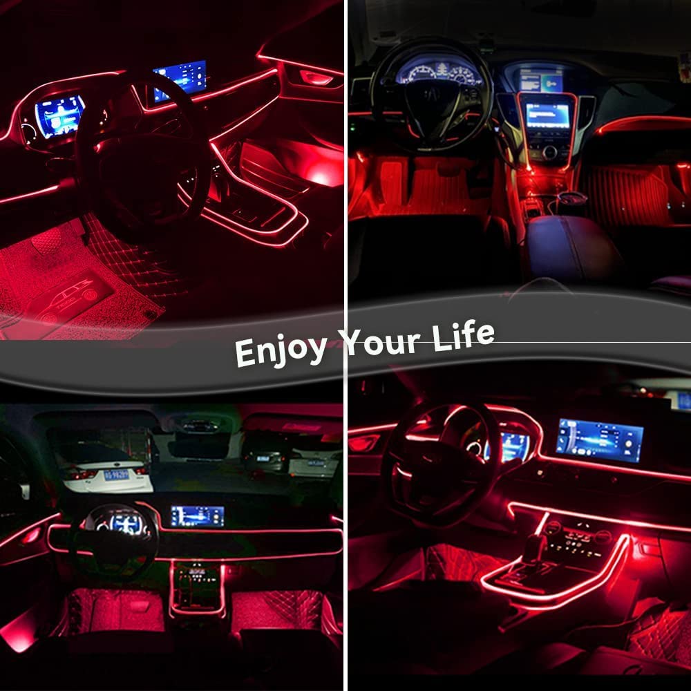 Keiurot El Wire Car Lights Neon Light for Car USB Ice Blue 10M/32Ft Car Ambient Lighting Atmosphere Car Led Interior Strip Light Sewing Edge Decoration Dashboard Lights Strip LED Trim Light