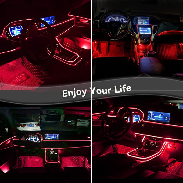 Keiurot El Wire Car Lights Neon Light for Car USB Ice Blue 10M/32Ft Car Ambient Lighting Atmosphere Car Led Interior Strip Light Sewing Edge Decoration Dashboard Lights Strip LED Trim Light