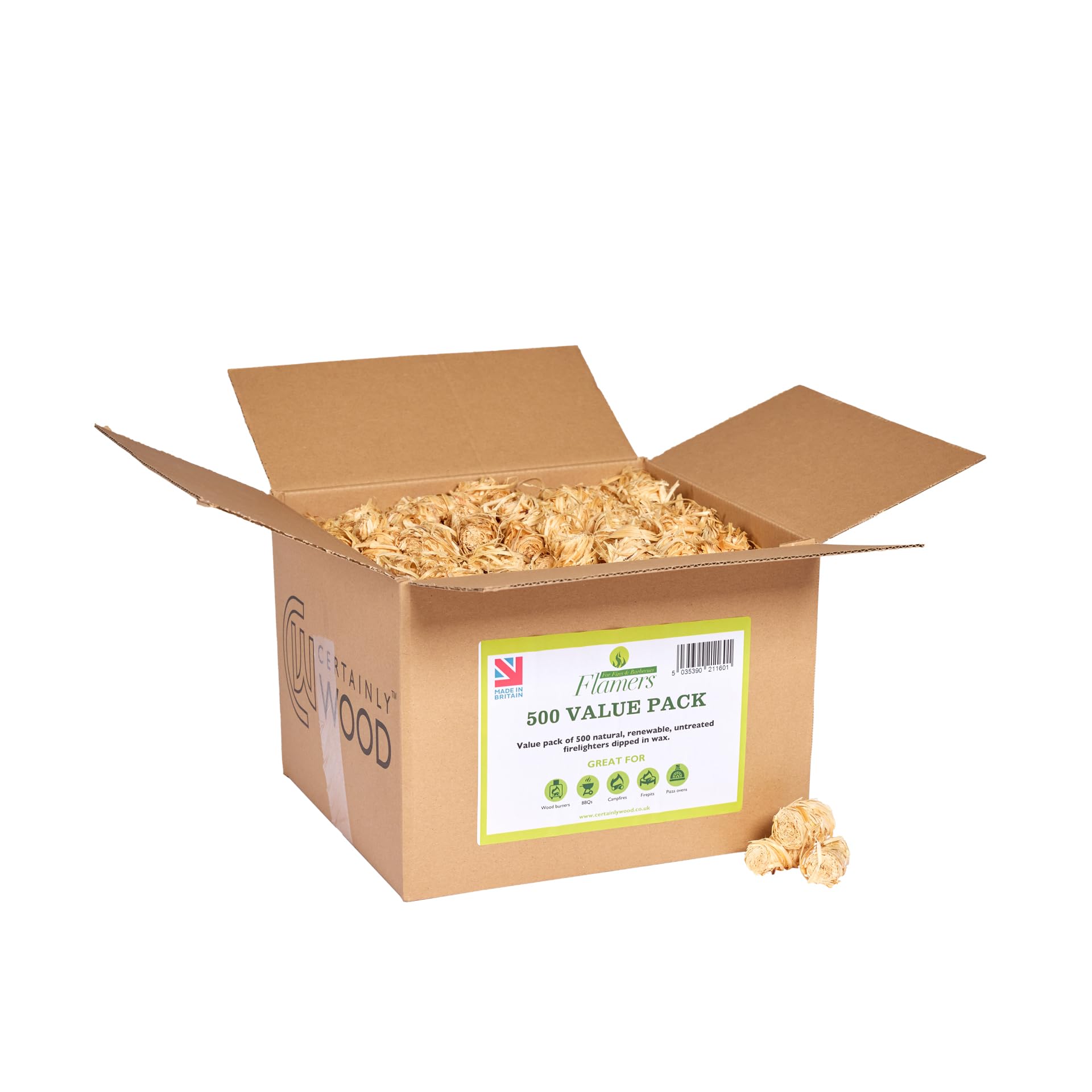 Flamers Natural Firelighters 500 Value Pack - Fire Lighters for Wood Burner Firepit Bbq Pizza Oven Fireplace Chimenea Barbecue Fire Starter -