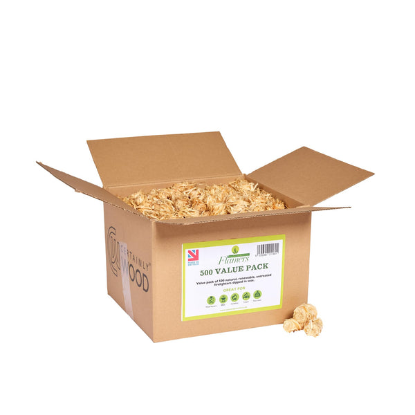 Flamers Natural Firelighters 500 Value Pack - Fire Lighters for Wood Burner Firepit Bbq Pizza Oven Fireplace Chimenea Barbecue Fire Starter -