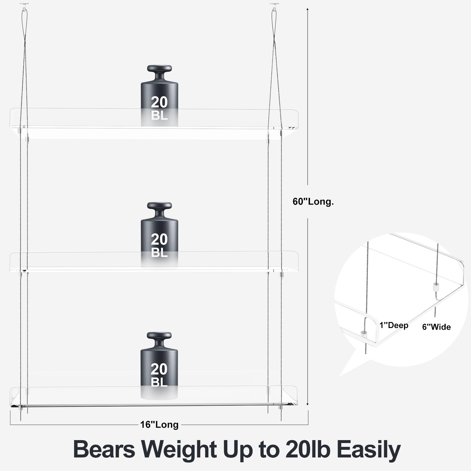 Hanging Clear Acrylic Plant Shelves - 3-Tier Window Wall Stand for Indoor Gardens, Flower, Succulents, Herb, Seedling Organization and Plant Pots