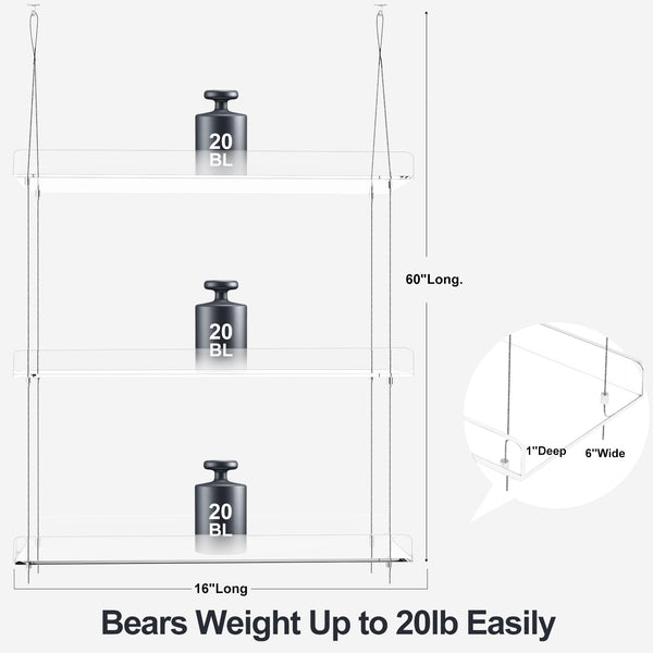 Hanging Clear Acrylic Plant Shelves - 3-Tier Window Wall Stand for Indoor Gardens, Flower, Succulents, Herb, Seedling Organization and Plant Pots