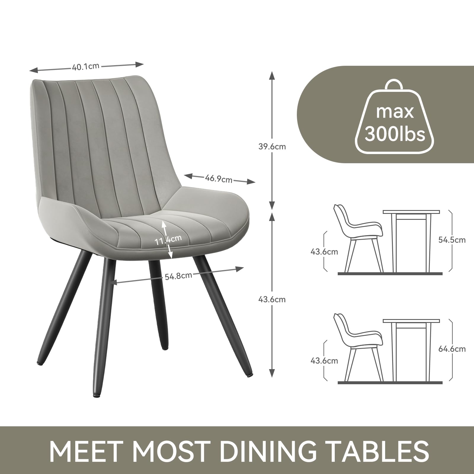 Hawthyhome Dining Chairs Set of 4 |Upholstered Chairs with 10cm Thick Seat Cushion •Upholstered Fabric Dining Chair •Kitchen Chair with Backrest •Modern Armchairs with Metal Legs •Dark Grey