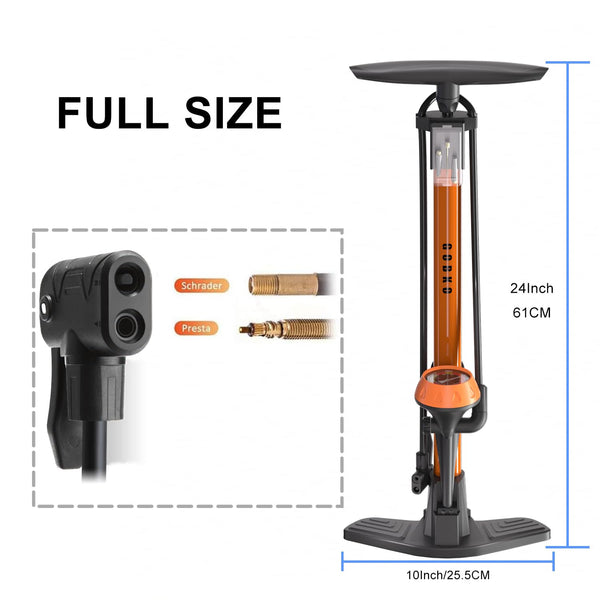 GOBKO Bike Pump Bicycle Floor Pump with Gauge, Bicycle Pumps with Presta and Schrader tire Pump multifunctional Air Pump for Road Bike MTB Sports Balls Pump High Pressure 160Psi &11Bar