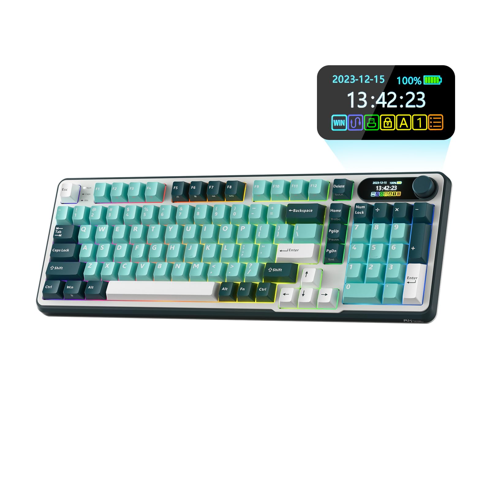 RK ROYAL KLUDGE S98 Mechanical Keyboard w/Smart Display & Knob, Top Mount 96% Wireless Mechanical Keyboard BT/2.4G/USB-C, Hot Swappable, Software Support, Massive Battery, 98 Keys