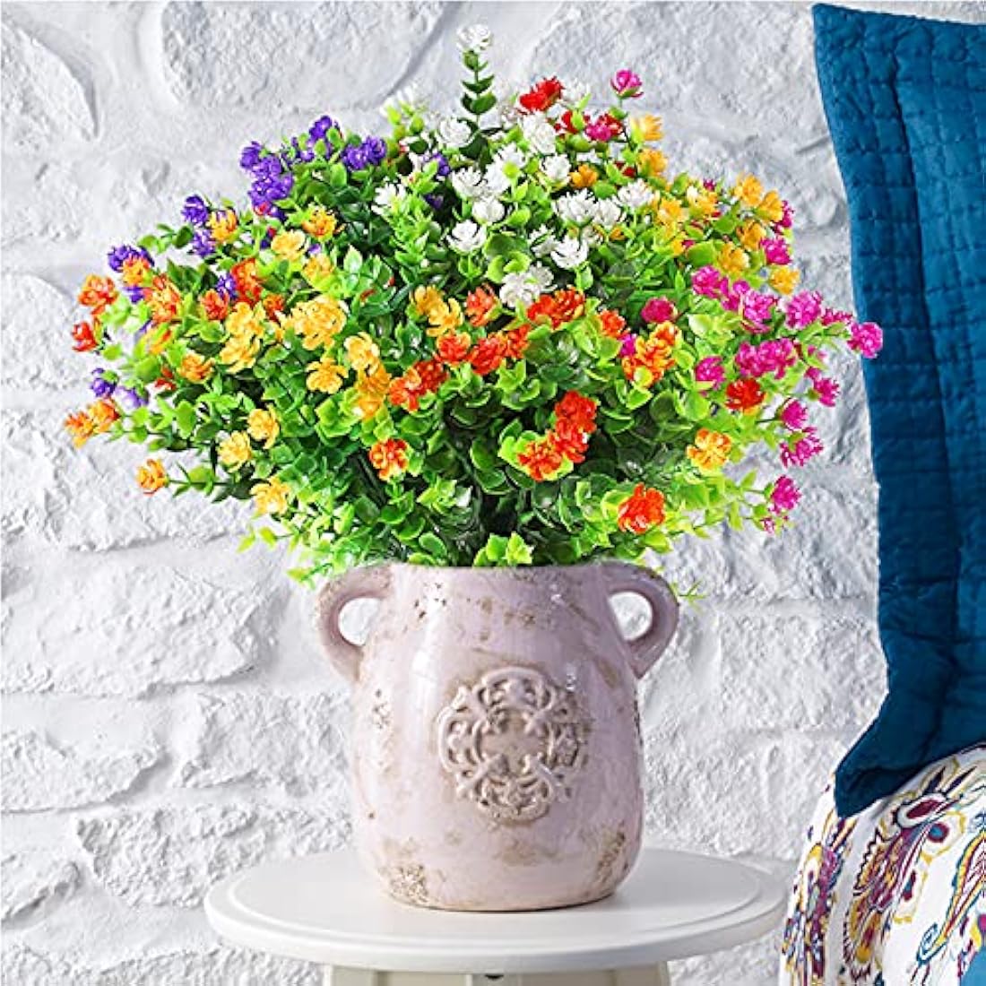 Eirdary 12 Bundles Artificial Flowers for Decoration,6 Colors UV Resistant Fake Flowers Outdoor Indoor, Faux Plastic Bouquet Shrubs Plants for Hanging Home Garden Window Wedding Party Decor