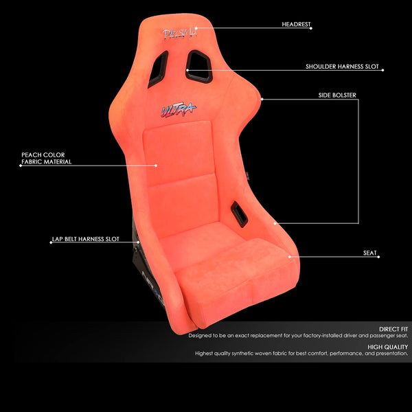 NRG Innovations NRG-FRP-302BK-ULTRA Universal Fixed Back Bucket Racing Seat for 6-Point Harnesses, Size L, Black Cover, Black -ULTRA, 24" W X 36" H X 18" D