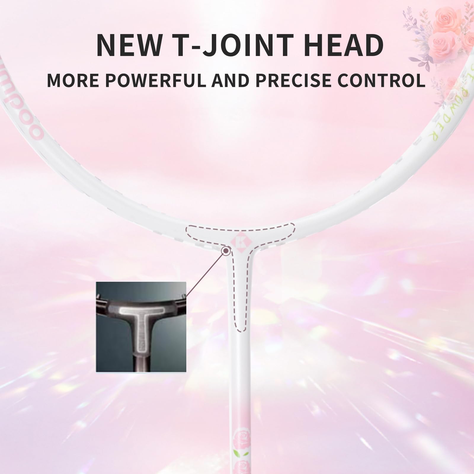 KUMPOO Badminton Set of 2 Carbon Fiber Rackets, 1 Racket Grip Tapes, 1 Badminton Bag, Pink Badminton Rackets Professional for Beginner Trainning