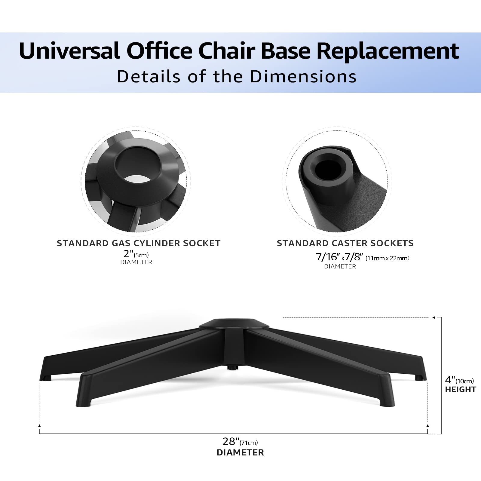Mastery Mart 28"Heavy Duty Office Chair Replacement Base(2400Lbs), Office Chair Base Replacement Universal Caster and Gas Cylinder Size, Matte Black