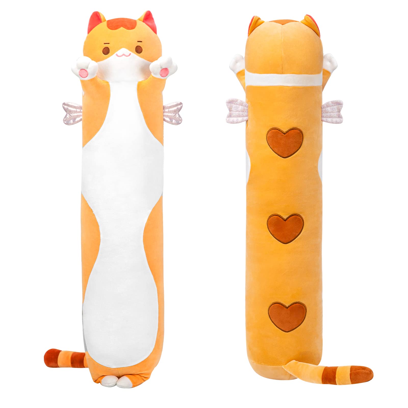 Mewaii 36in Long Cat Plush Pillows Stuffed Animals Squishy Pillows - Plushie Cute Kitty Sleeping Hugging Plush Pillow Soft Toys for Kids(Orange)
