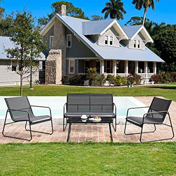Grand patio Conversation Sets 4 Pieces, Garden Table, 2 Chairs, Loveseat, Waterproof, Breathable, Garden Furniture Sets for Outdoor, Backyard, Poolside (Black)