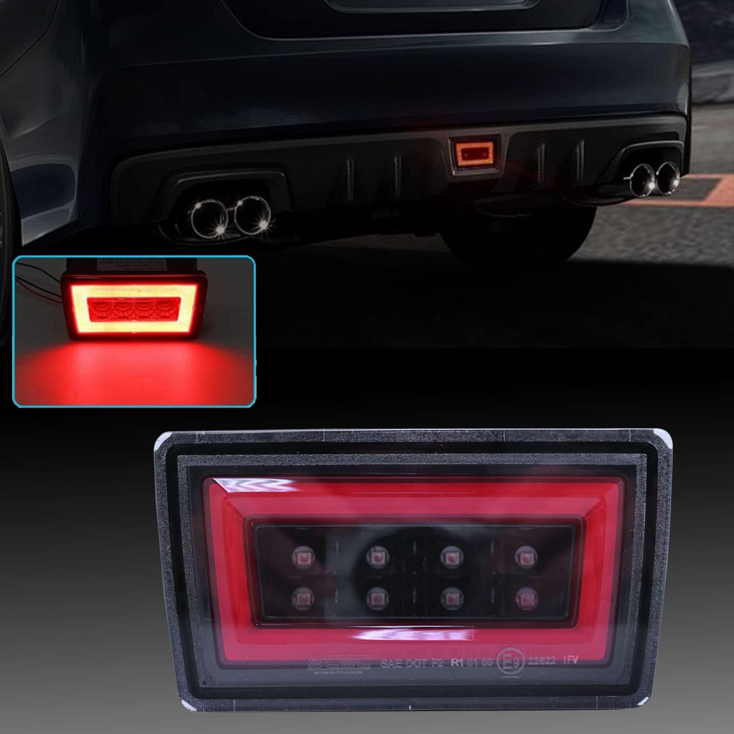 GAZOZ PERFORMANCE F1 Clear Lens LED Rear Fog Light Kit - Plug and Play Brake Light Compatible With 2015-2021 Subaru WRX STI Red Bar - Functions as Tail Lamp & Brake Lamp