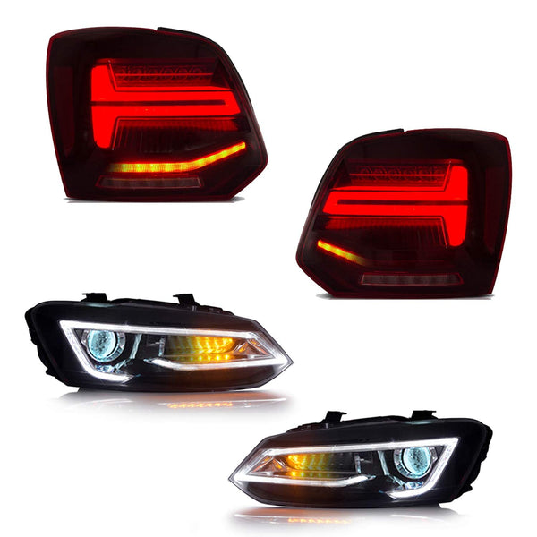 VLAND LED Tail Light Compatible with Polo 5 6R 6C TSI 2009-2017(Not for 1.2 TSI/saloon/GTI), Rear Lights with Streamer Indicator, E-mark, RHD, Smoked