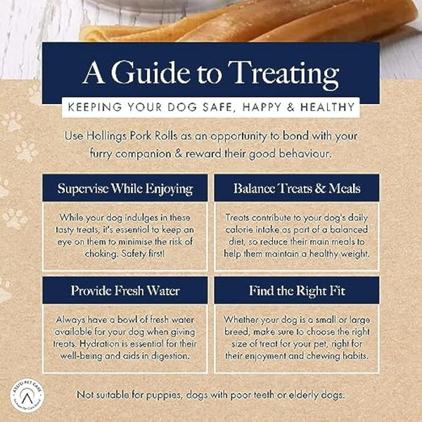 Hollings Pork Rolls Dog Treats, 100% Natural Air Dried Long Lasting Chews for Adult Dogs, Grain Free & High in Protein (Pack of 60)