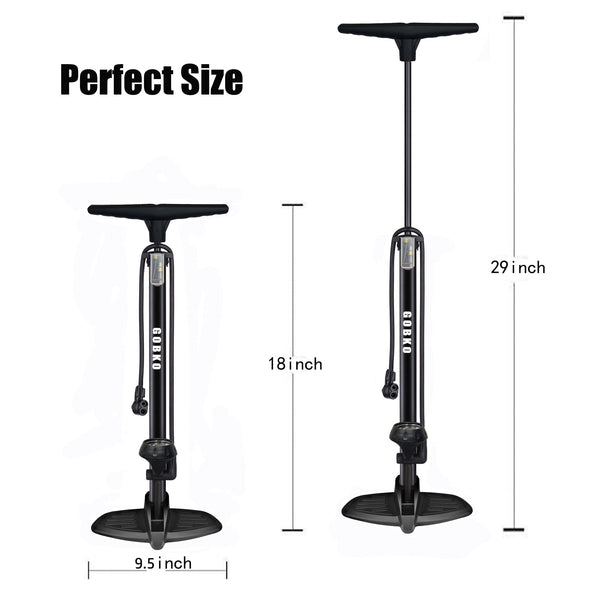 GOBKO Bike Pump Bicycle Floor Pump with Gauge, Bicycle Pumps with Presta and Schrader tire Pump multifunctional Air Pump for Road Bike MTB Sports Balls Pump High Pressure 160Psi &11Bar