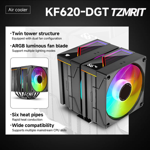 TZMRIT KF420 DGT ARGB CPU Cooler with temperature display, for Intel LGA 1700/1200/115X/1851/1366/2011, for AMD AM4/AM5 (BK)