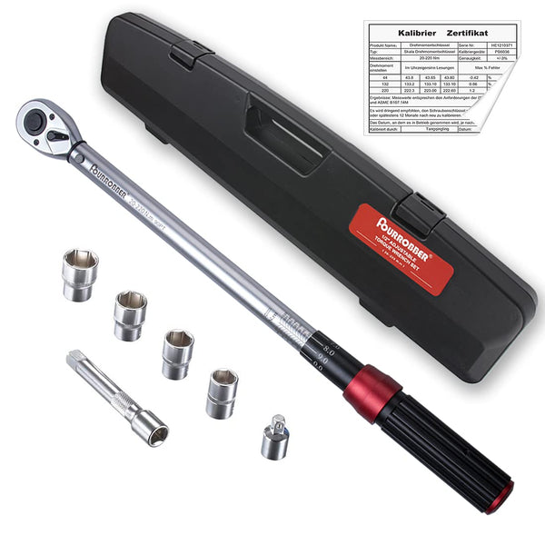 FOURROBBER Torque Wrench Set 1/2-inch Drive Click Bicycle Torque Wrench Dual-Direction Adjustable 90-Tooth Torque Wrench with Buckle 20-220Nm,Accuracy ± 3% Visit The Store