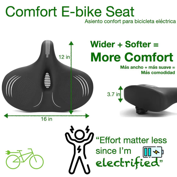 Plus Size Wide E-Bike/Electric Bike Seat Comfort Ride, Tall Asientos para Bicicletas, Ideal as Bicycle Seats for Men or Women with Extra Comfort