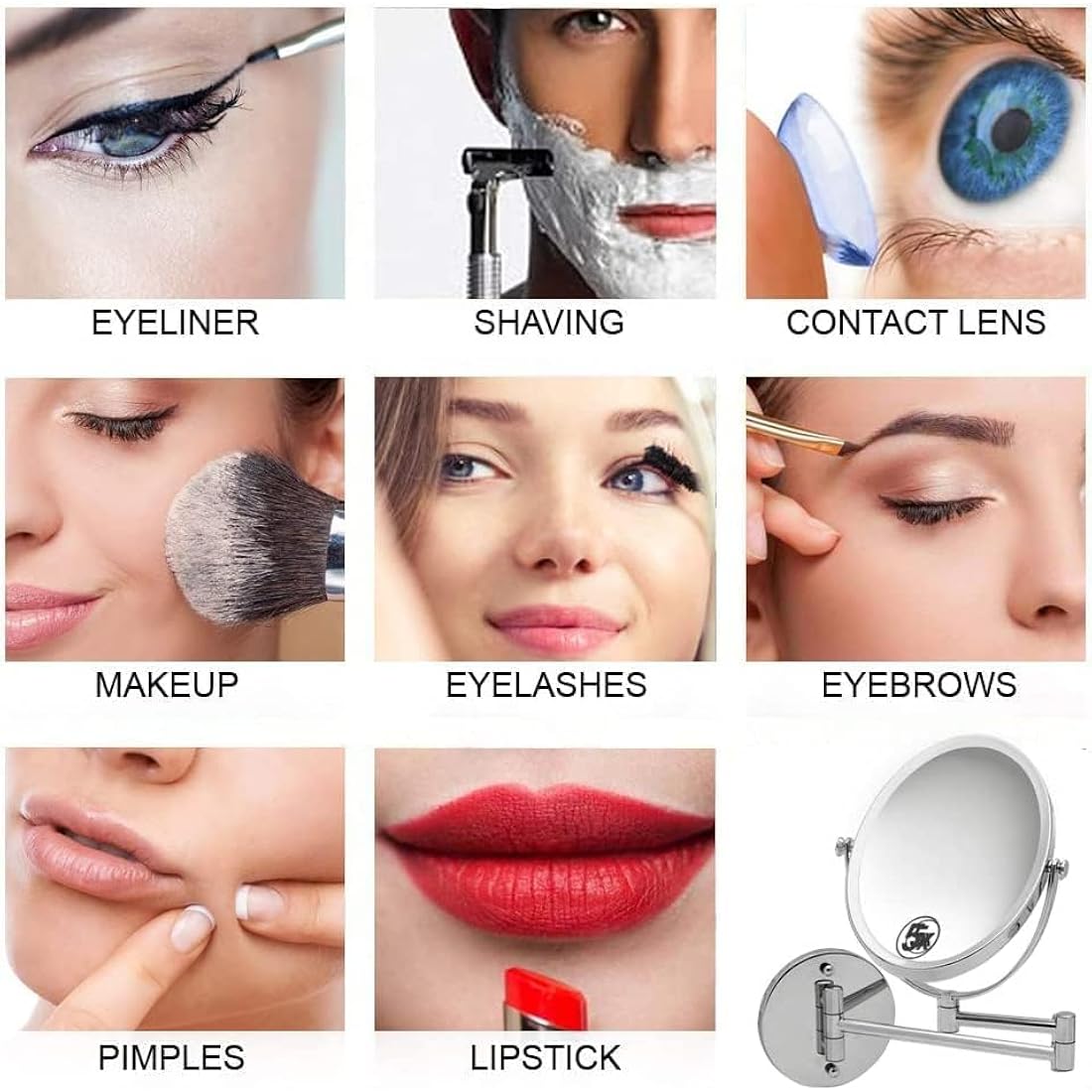 Extending Wall Mounted Bathroom Mirror for Shaving and Makeup - Double Sided 5X / 1X Magnification with 360° Rotation - 33cm Extendable Swivel Arm, Oval 17x22cm (Polished Chrome)