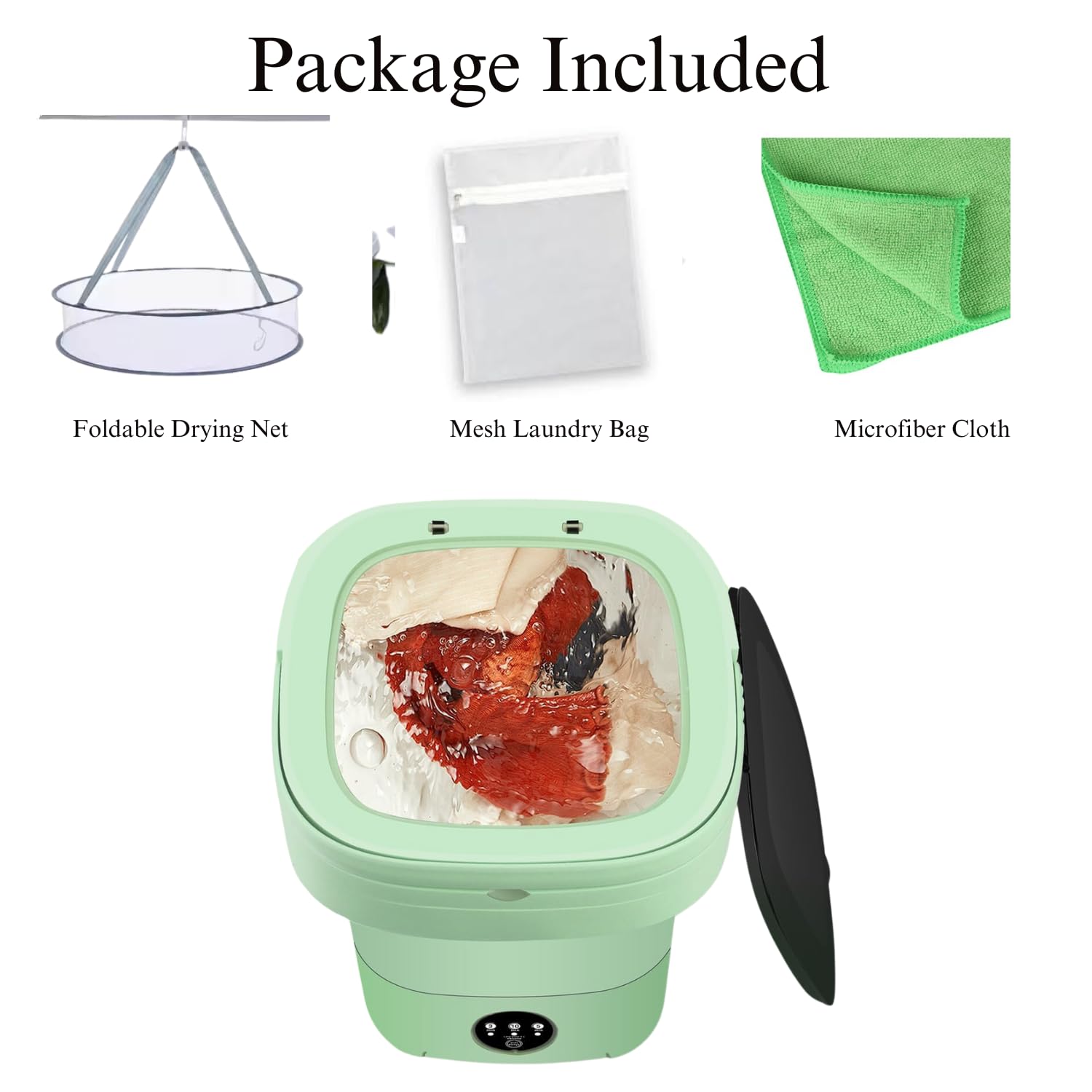 Portable Washing Machine, 11L Foldable Washer & Spin Dryer with Laundry Bag & Drying Net & Microfiber Cloths, Laundry Machine with 3 Cleaning Modes for Baby Clothes and Underwear (Blue)